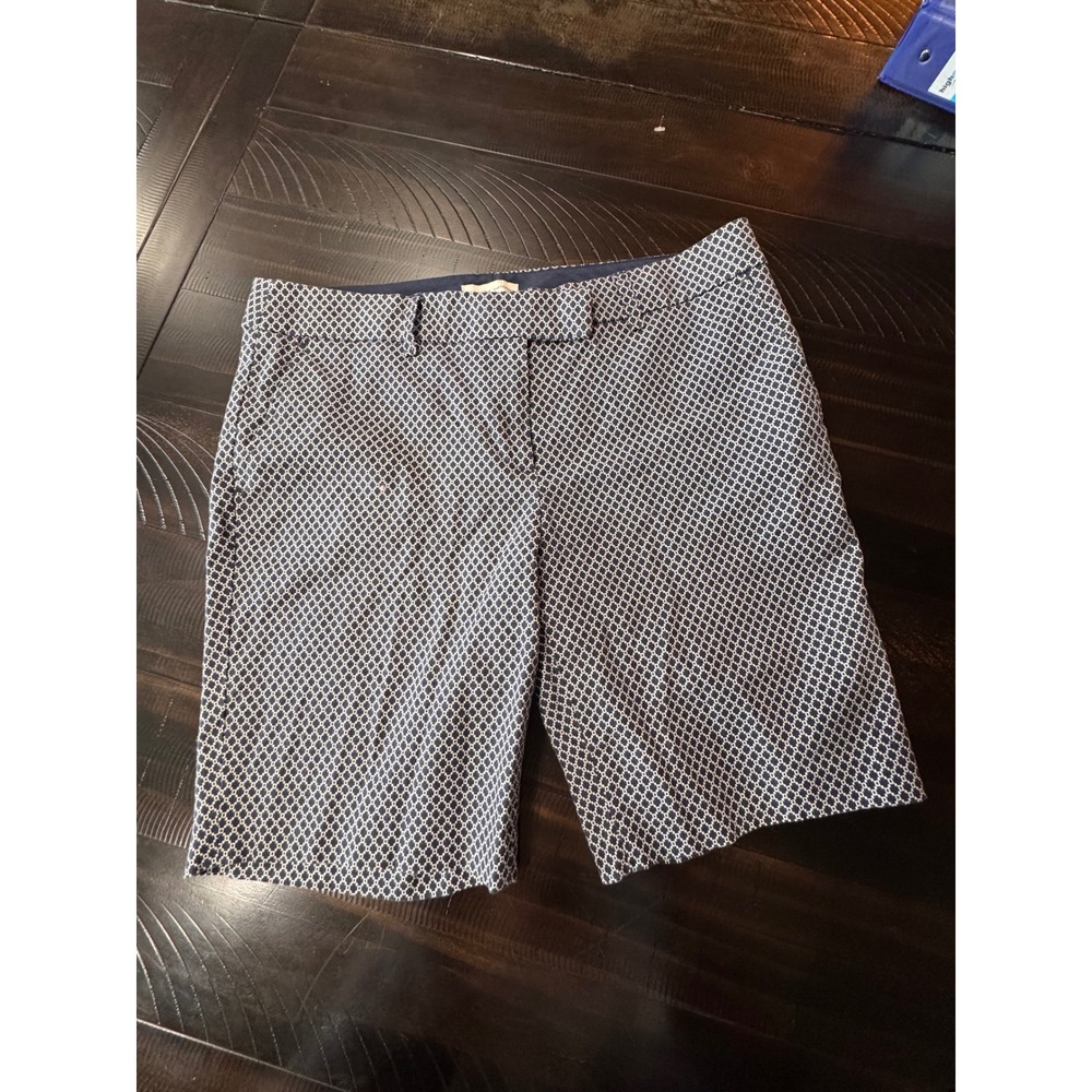 Adrienne Vittadini Navy White Geometric Lattice Shorts Size 10 Cotton Stretch